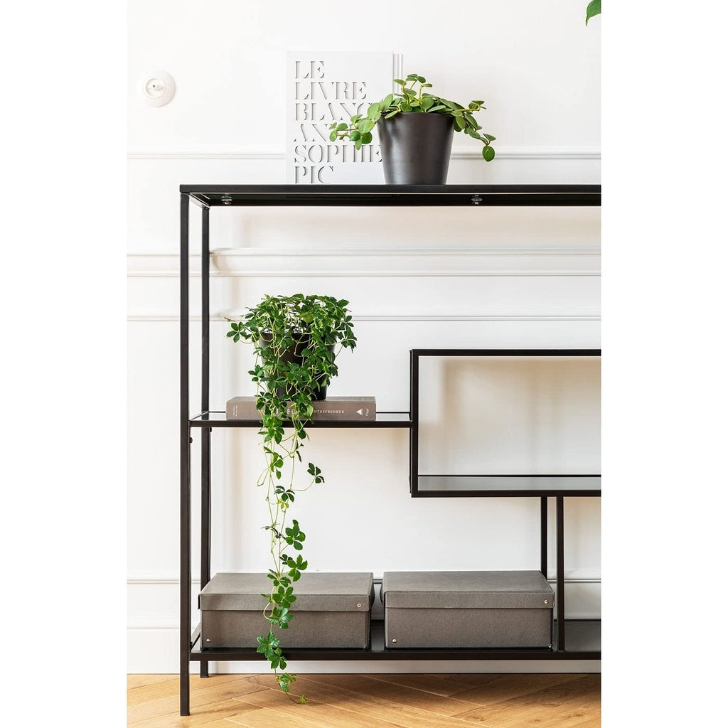 Kare Design Regal Loft, Schwarz, Stahl, Glas Fachböden, mit 5 Fachböden, schmal, freistehend, Wohnzimmer, Schlafzimmer, Flur, 100x115x30 cm (H/B/T)