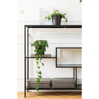Kare Design Regal Loft, Schwarz, Stahl, Glas Fachböden, mit 5 Fachböden, schmal, freistehend, Wohnzimmer, Schlafzimmer, Flur, 100x115x30 cm (H/B/T)