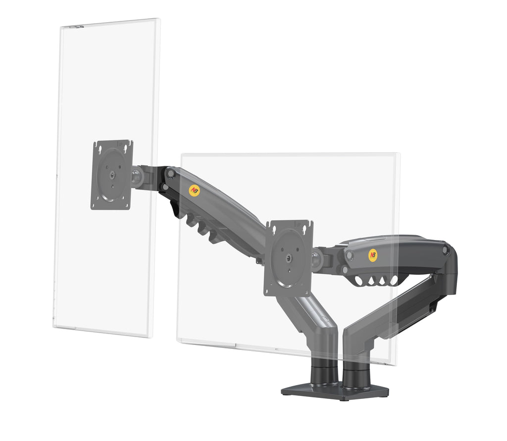 Ergosolid Desktop-Halterung für 2 PC-Bildschirme (17-27 Zoll), verstellbar in Mehreren Achsen, Drehgelenk, Gasfeder bis 2 x 9 kg, F160VAR