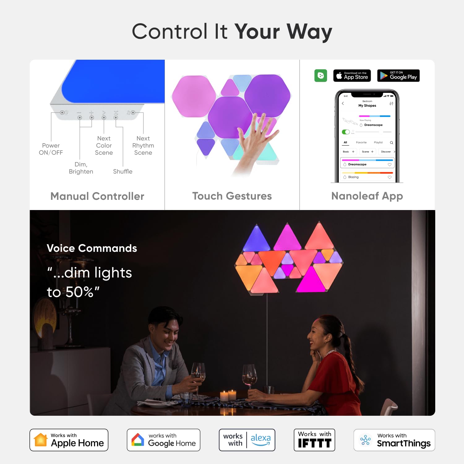 Nanoleaf Shapes Triangle Erweiterungspack, 3 zusätzliche Dreieckigen LED Panels - Smarte Modulare RGBW WLAN 16 Mio. Farben Wandleuchte Innen, Musik & Bildschirm Sync, Funktioniert mit Alexa