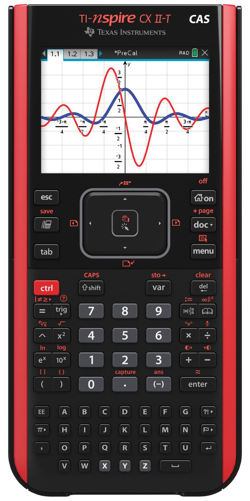 Texas Instruments TI-Nspire CX II-T CAS Graphikrechner (800 Funktionen, farbige Darstellung, 3D Anzeige) Schwarz Rot