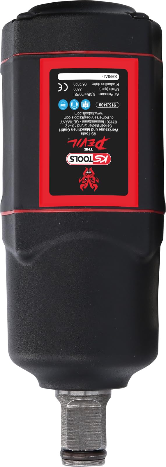 KS Tools Schlagschrauber Druckluft THE DEVIL 3/4" 515.3400 2000Nm I Druckluft Schlagschrauber in 3-Stufen einstellbar 1290, 1010, 660 Nm I Hochleistungs-Doppel-Hammer-Schlagwerk