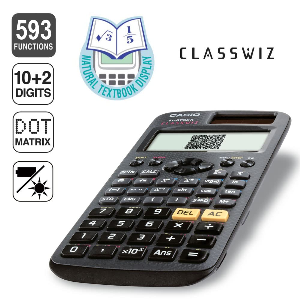 Casio ClassWiz FX-87DE X technischer wissenschaftlicher Schulrechner (593 Funktionen, QR-Code Funktion, LC-Display) schwarz