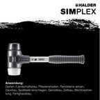 SIMPLEX-Schonhammer, Gummikomposition/Superplastik; mit verstärktem Tempergussgehäuse und Fiberglasstiel | D=60 mm | 3727.060