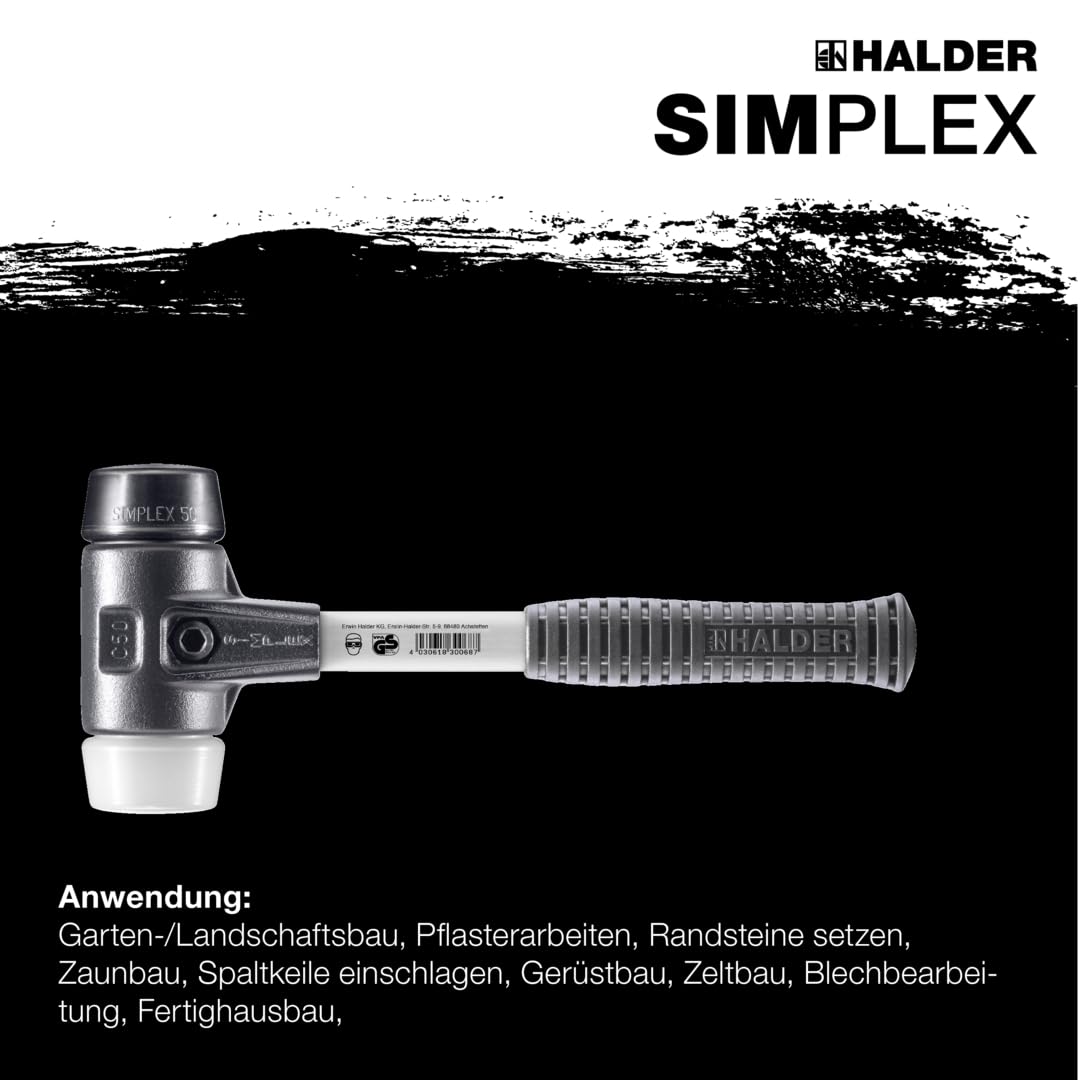 SIMPLEX-Schonhammer, Gummikomposition/Superplastik; mit verstärktem Tempergussgehäuse und Fiberglasstiel | D=60 mm | 3727.060