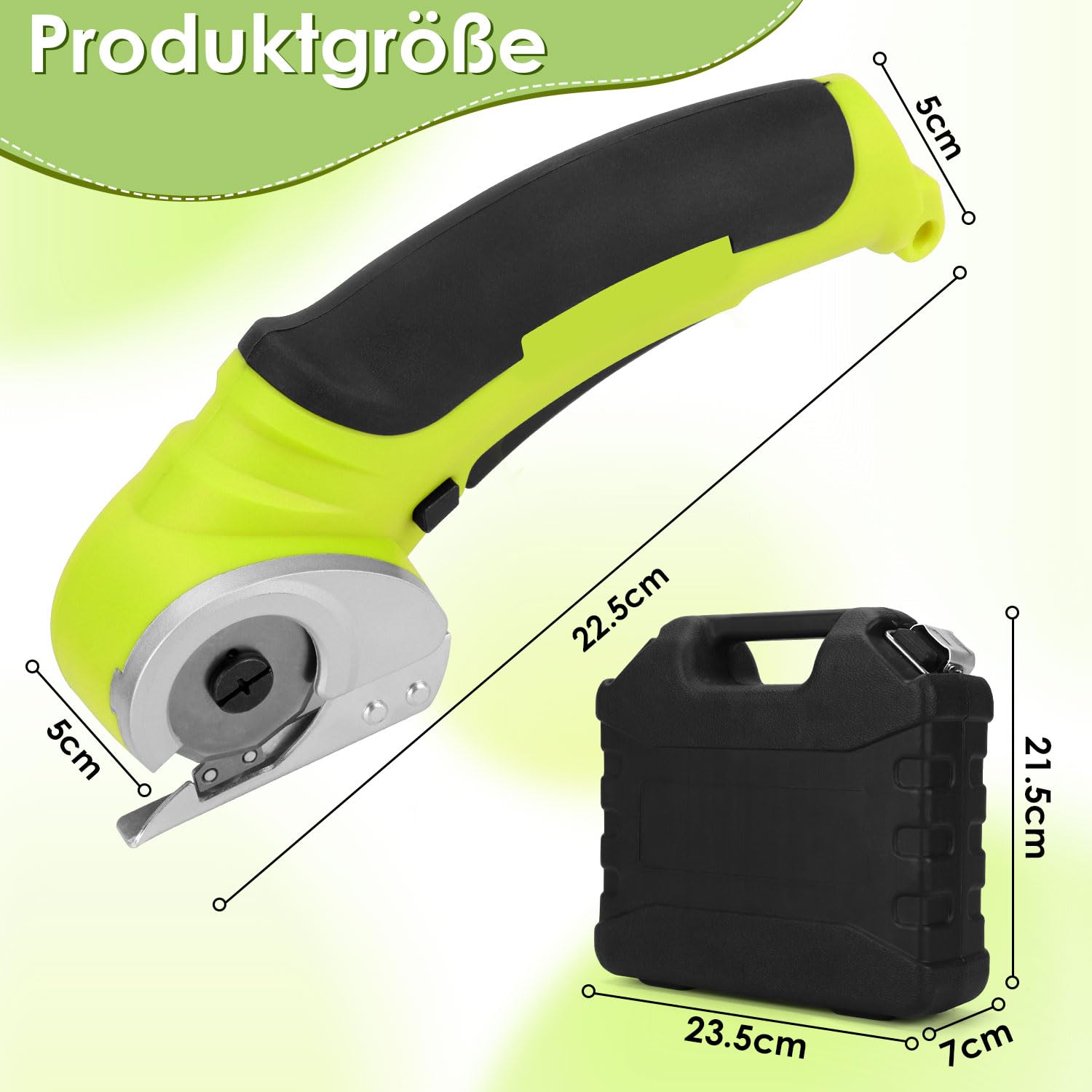 Elektrische Schere Mit Werkzeugkasten, Kartonschneider, Kabellose Rollschneider, 4.2V/2.0Ah Akku Schere, Universalschneider, Wiederaufladbarer Leistungsstarker Akkuschere für Stoff Teppich Leder Filz