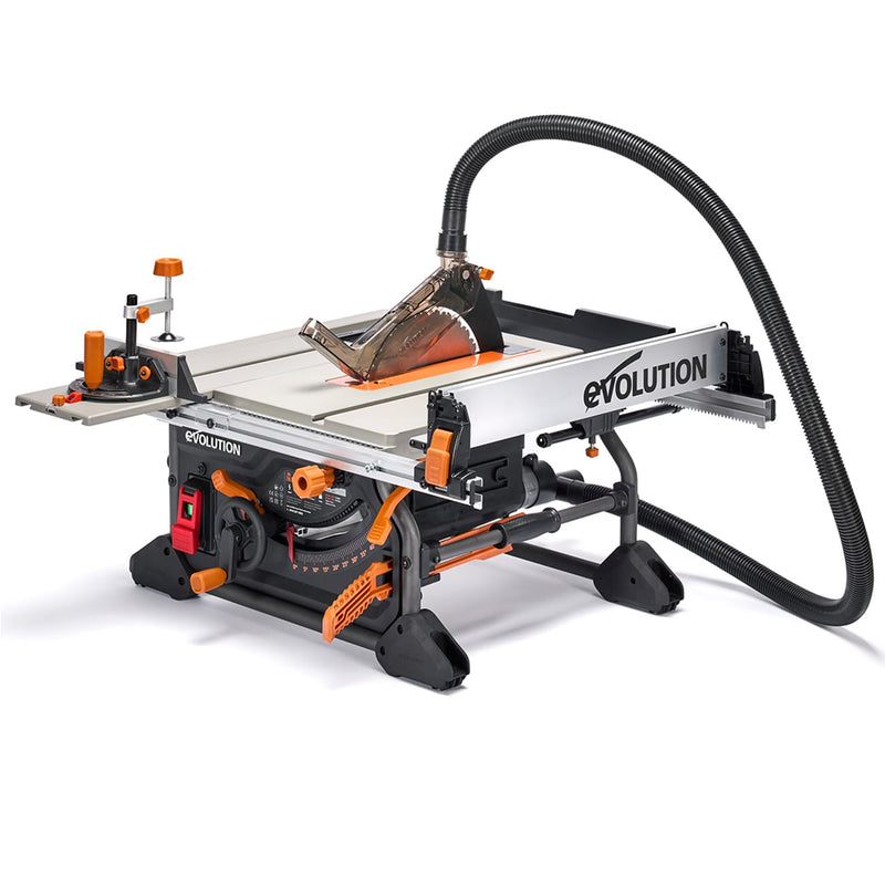 Evolution Power Tools R255TBL+ tischkreissäge, Tischsäge Tragbares Multi-Material-Sägeblatt im Lieferumfang enthalten Schneidet Holz Metall Kunststoff, 45˚ Fase, +/- 60˚ Gehrungswinkel, 1800w Motor