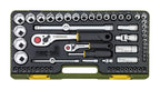 PROXXON Steckschlüsselsatz, Komplettsatz mit 1/4'' und 1/2''-Umschaltratsche, 65-teiliges Werkzeug-Set mit Kunststoffkoffer, 23286