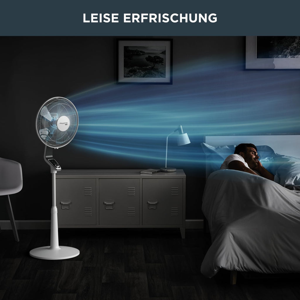 Rowenta Standventilator Turbo Silence Extreme, 4 Geschwindigkeitsstufen, Nachtmodus, Turbostufe, automatische Oszillation, bis zu 80 m³/Min. Luftzirkulation, Ventilator leise, weiß/schwarz, VU5640