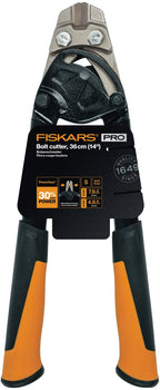 Fiskars Bolzenschneider, Bis zu 30% mehr Kraft, Länge 36 cm, Stahl/Kunststoff, Schwarz/Orange, PowerGear, 1027213