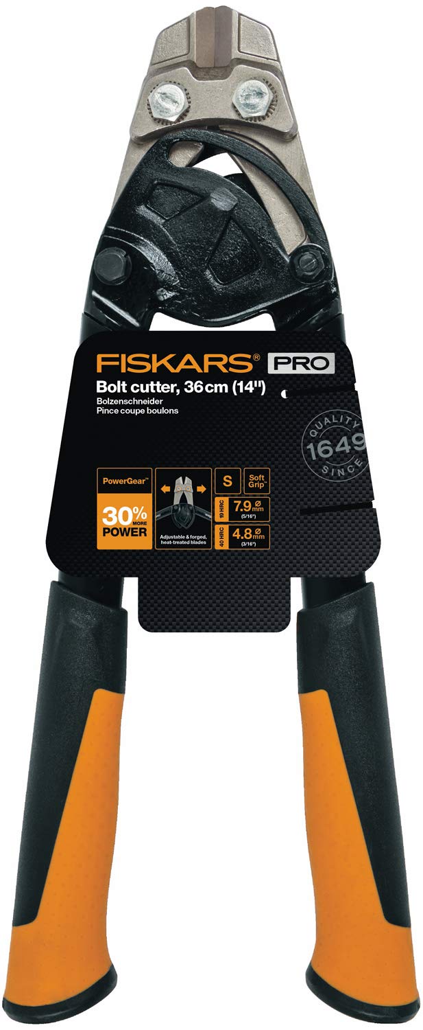 Fiskars Bolzenschneider, Bis zu 30% mehr Kraft, Länge 36 cm, Stahl/Kunststoff, Schwarz/Orange, PowerGear, 1027213