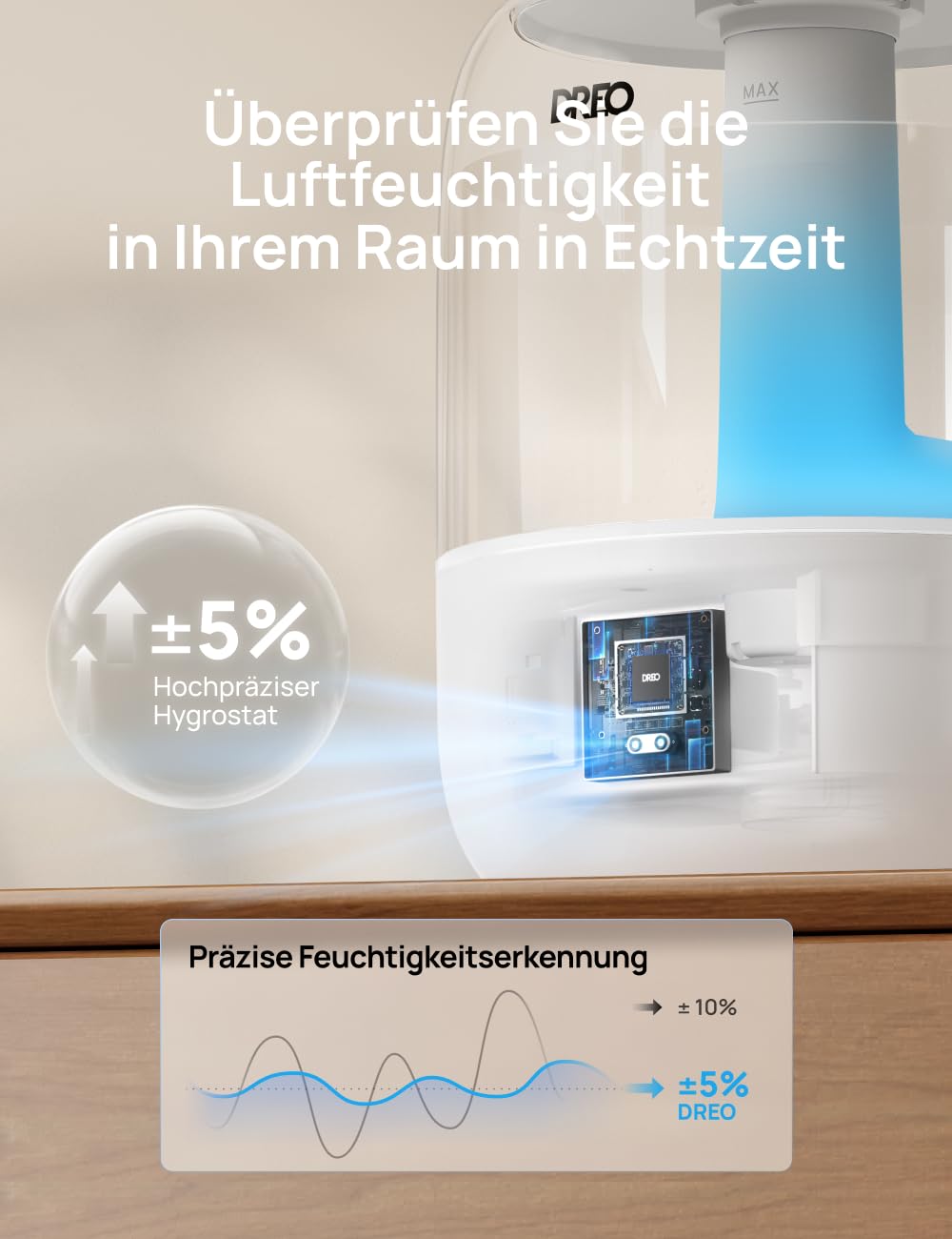 Dreo Luftbefeuchter für Schlafzimmer, kühler Nebel Luftbefeuchter für Haus und großen Raum, leiser Luftbefeuchter für Baby, Nachtlicht, ätherisches Diffusor, schnelle Ultraschall Luftbefeuchter