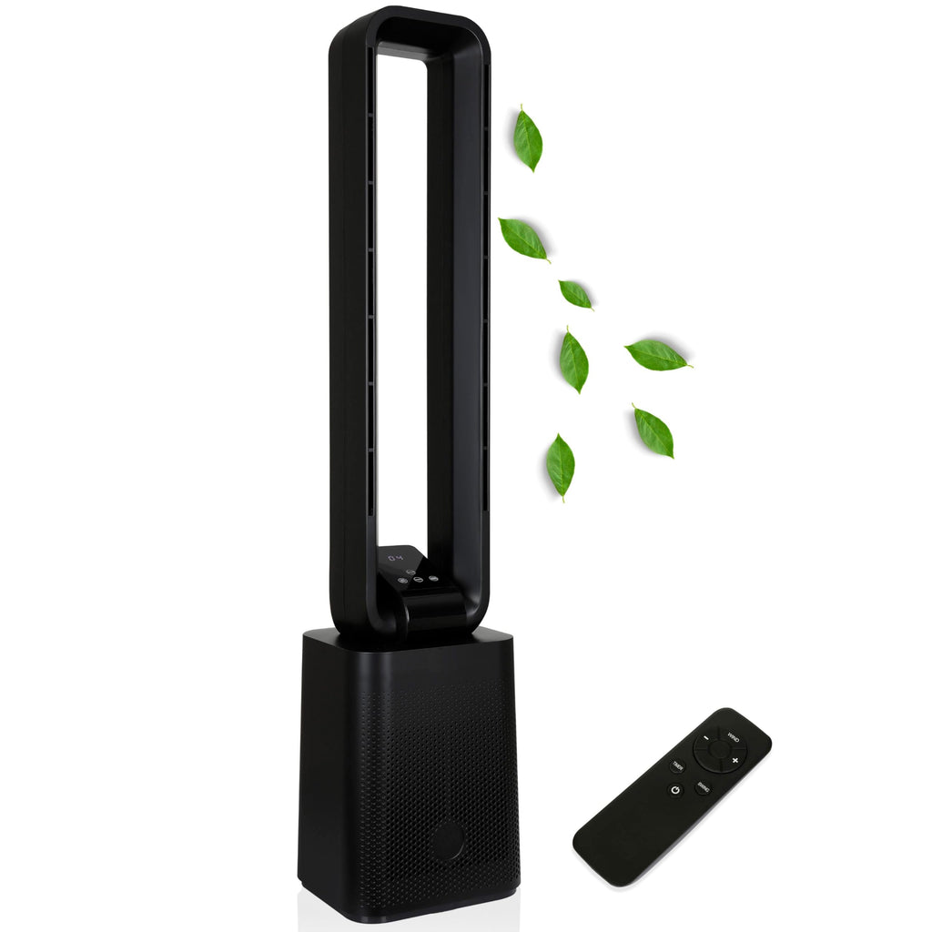Turmventilator sehr leise Ventilator DC Motor Fernbedienung Oszillierend LED-Display 3 Modi 12 Stufen Tower-Ventilator Säulenventilator Standventilator Luftkühler 15h Timer Tower Fan (Black Venom)