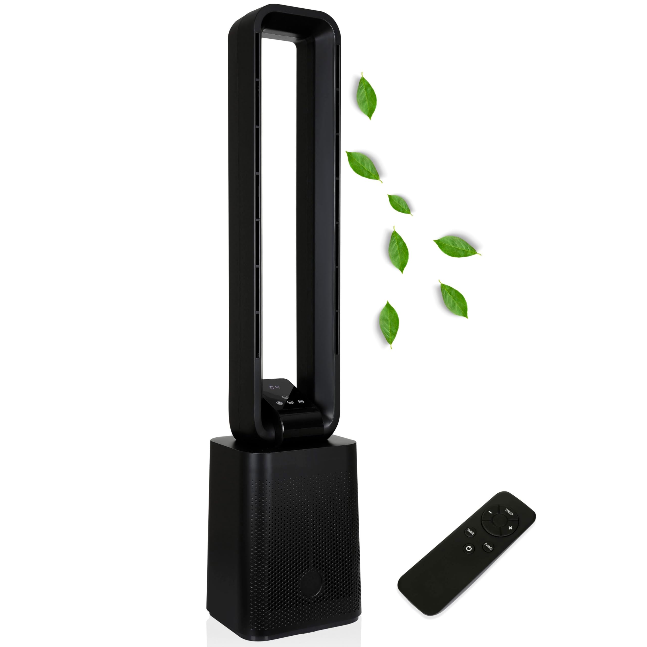 Turmventilator sehr leise Ventilator DC Motor Fernbedienung Oszillierend LED-Display 3 Modi 12 Stufen Tower-Ventilator Säulenventilator Standventilator Luftkühler 15h Timer Tower Fan (Black Venom)