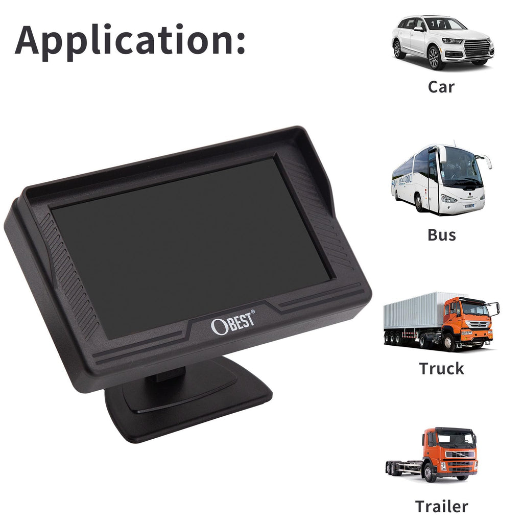 OBEST 4,3" Rückfahrkamera Auto Monitor Bildschirm, Monitor für Rückfahrkamera, V1/V2 Zwei Video-Eingang, LCD Auto Monitor für SUV, Van, KfZ, Truck