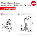 Hailo K44 StandardLine Klapptritt - 2-stufige Trittleiter aus Stahl mit großen Stufen und Anti-Rutsch-Matten - Arbeitshöhe bis 2,46 m - Gewicht: 4,8 kg - Schwarz
