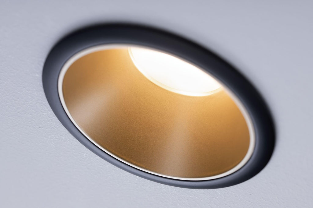 Paulmann 93404 LED Einbauleuchte Cole rund incl 3x6W dimmbar Einbaustrahler Schwarz, Gold matt Einbaulampe Kunststoff, Alu Zink Deckenspot 2700K