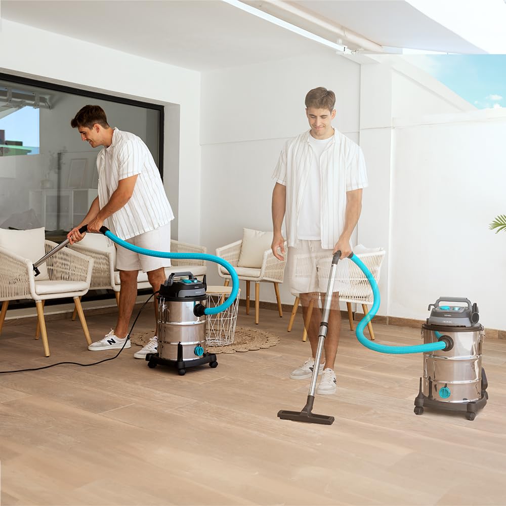 Cecotec Staubsauger für Feste Stoffe und Flüssigkeiten 30L Conga Rockstar Wet & Dry Steel Pro Tool. 1600W, erhöhte Haltbarkeit und Widerstandsfähigkeit, enthält Steckdose für Werkzeuge, Zubehörkit