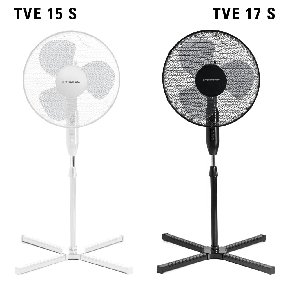 TROTEC Standventilator TVE 17 S – 40 Watt, oszillierend 80°, 3 Stufen, Ø 40 cm, höhenverstellbar, leise, schwarz