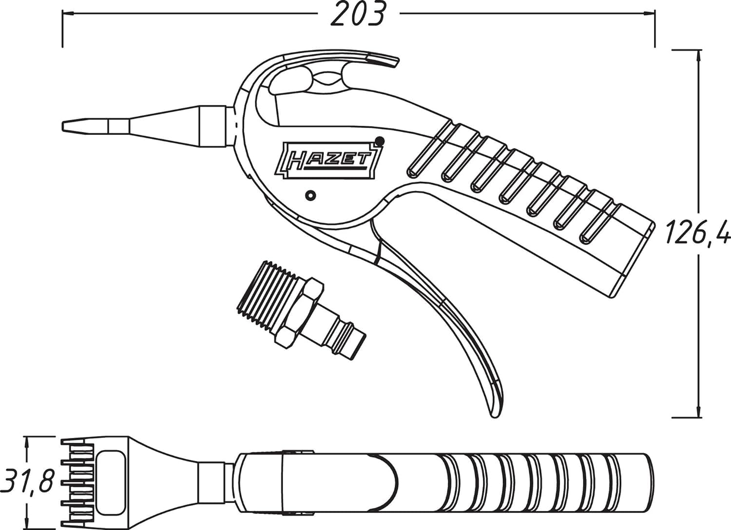 HAZET Ausblaspistole 9040P-5 I breite Flachdüse zur Flächenreinigung, 6 bar Betriebsdruck mit ergonomischem Handgriff I für ein schnelles Entfernen von Spänen oder anderen Fremdkörpern