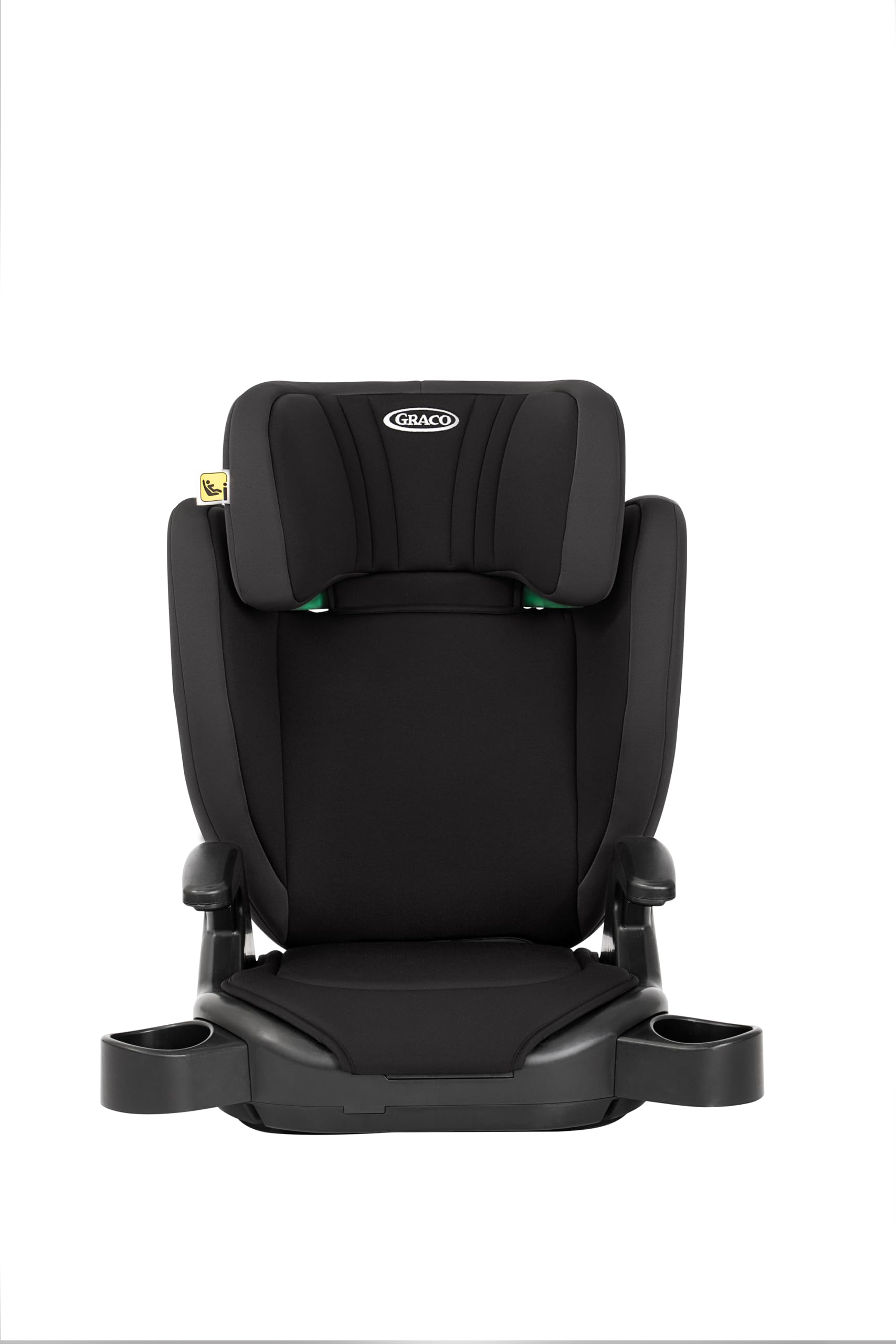 Graco Junior Maxi™ i-Size R129 Kindersitz, ca. 3,5 bis 12 Jahre (100 bis 150 cm), Kindersitzerhöhung, Armlehnen und Kopfstütze höhenverstellbar, leicht, mit Getränkehalter, schwarz, Midnight