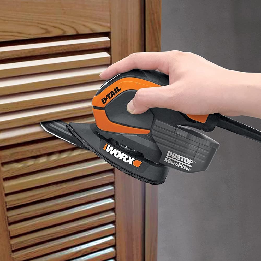 WORX WX648 Schleifer 65W, 230V – Ergonomischer Handschleifer zum Schleifen auch an schwerer zugänglichen Stellen – DUSTSTOP Mikrofilter für sauberes Arbeiten
