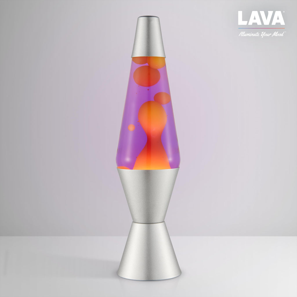 LAVA® - Lava Lampe 2125, gelbes Wachs, lila Flüssigkeit, silberner Sockel und Deckel, Original 14,5 Zoll Bewegungslampe der Marke LAVA®
