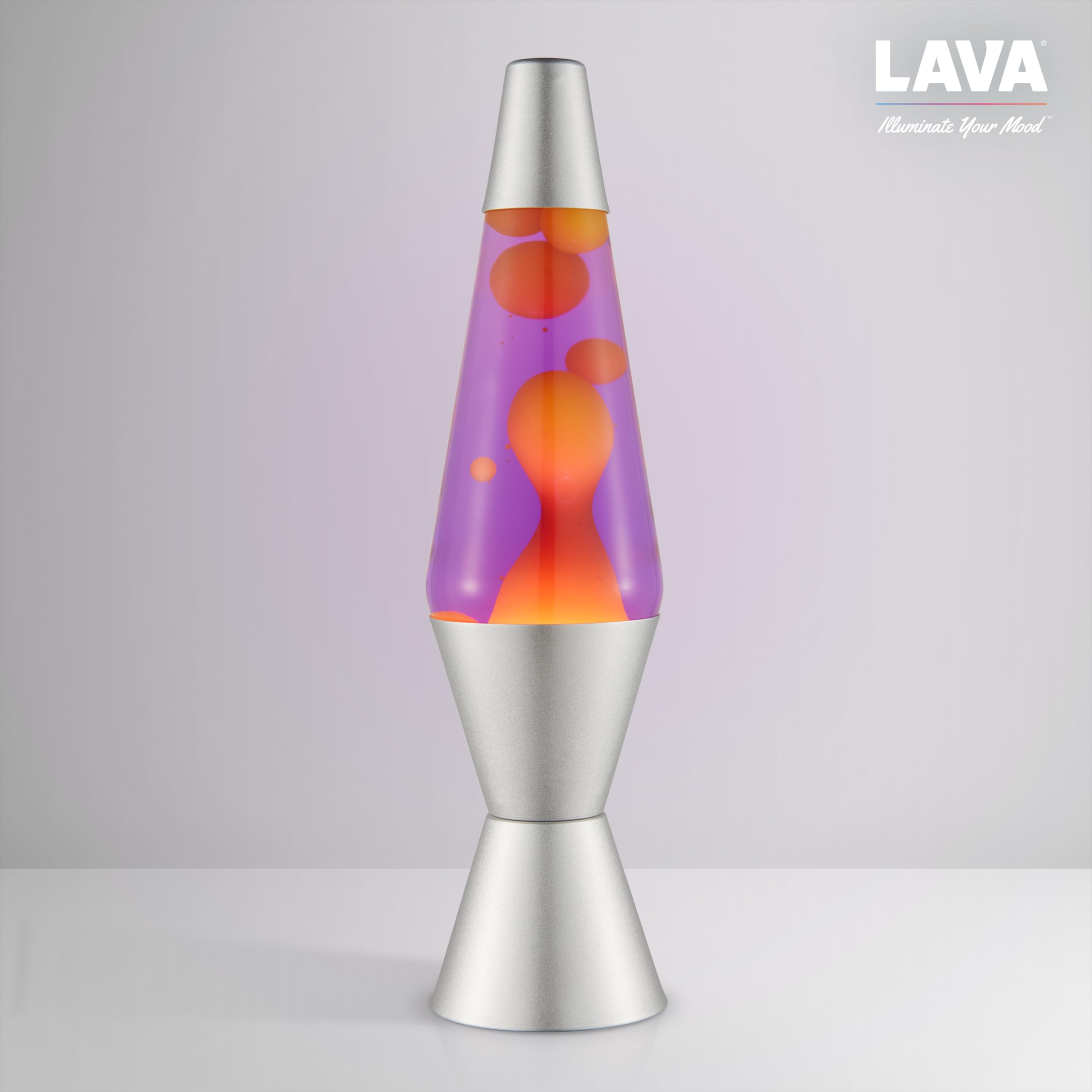 LAVA® - Lava Lampe 2125, gelbes Wachs, lila Flüssigkeit, silberner Sockel und Deckel, Original 14,5 Zoll Bewegungslampe der Marke LAVA®