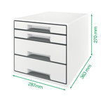 Leitz CUBE Schubladenbox mit 4 Schubladen, Weiß/Grün, A4, Inkl. transparentem Schubladeneinsatz, WOW, 52132054
