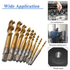 Mesee 9 Stück Spiralnuten-Gewindebohrer-Set, Titanbeschichtet, HSS metrisches Gewindebohrer, Bohrer, Gewindebohrer, Gewindebohrer, Gewindebohrer, M2, M2,5, M3, M4, M5, M6, M8, M10, M12