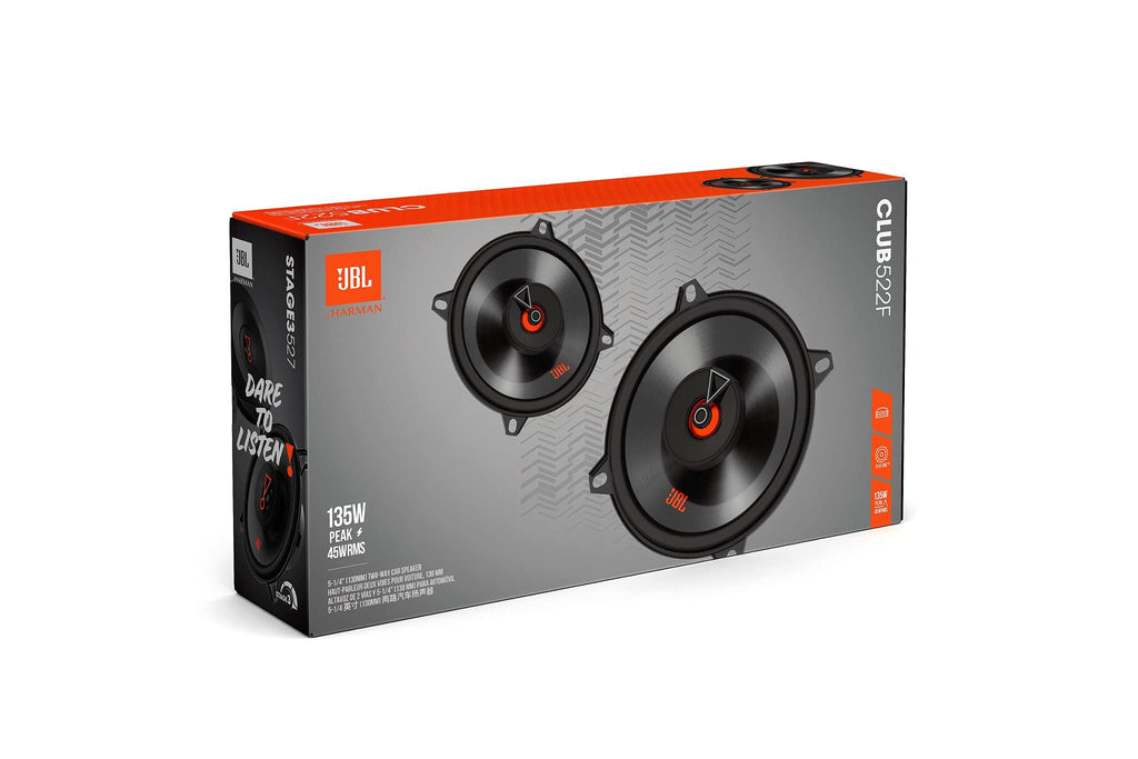 JBL Club 522F 2-Wege Auto Lautsprecher Set von Harman Kardon - 135 Watt Pro KFZ Autolautsprecher Boxen 13 cm, Black