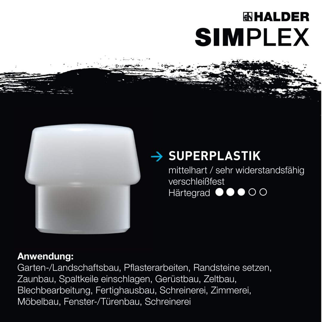 SIMPLEX-Schonhammer, Gummikomposition/Superplastik; mit verstärktem Tempergussgehäuse und Fiberglasstiel | D=60 mm | 3727.060