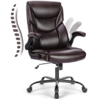 DUMOS Bürostuhl Pu-Leder Chefsessel mit Hochklappbaren Armlehnen Bürostuhle Leder mit Drehbaren Rädern Office Chair Ergonomic Geeignet für Büros Zuhause und Andere Umgebungen