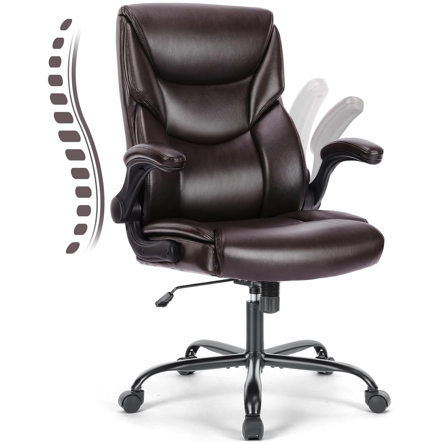 DUMOS Bürostuhl Pu-Leder Chefsessel mit Hochklappbaren Armlehnen Bürostuhle Leder mit Drehbaren Rädern Office Chair Ergonomic Geeignet für Büros Zuhause und Andere Umgebungen