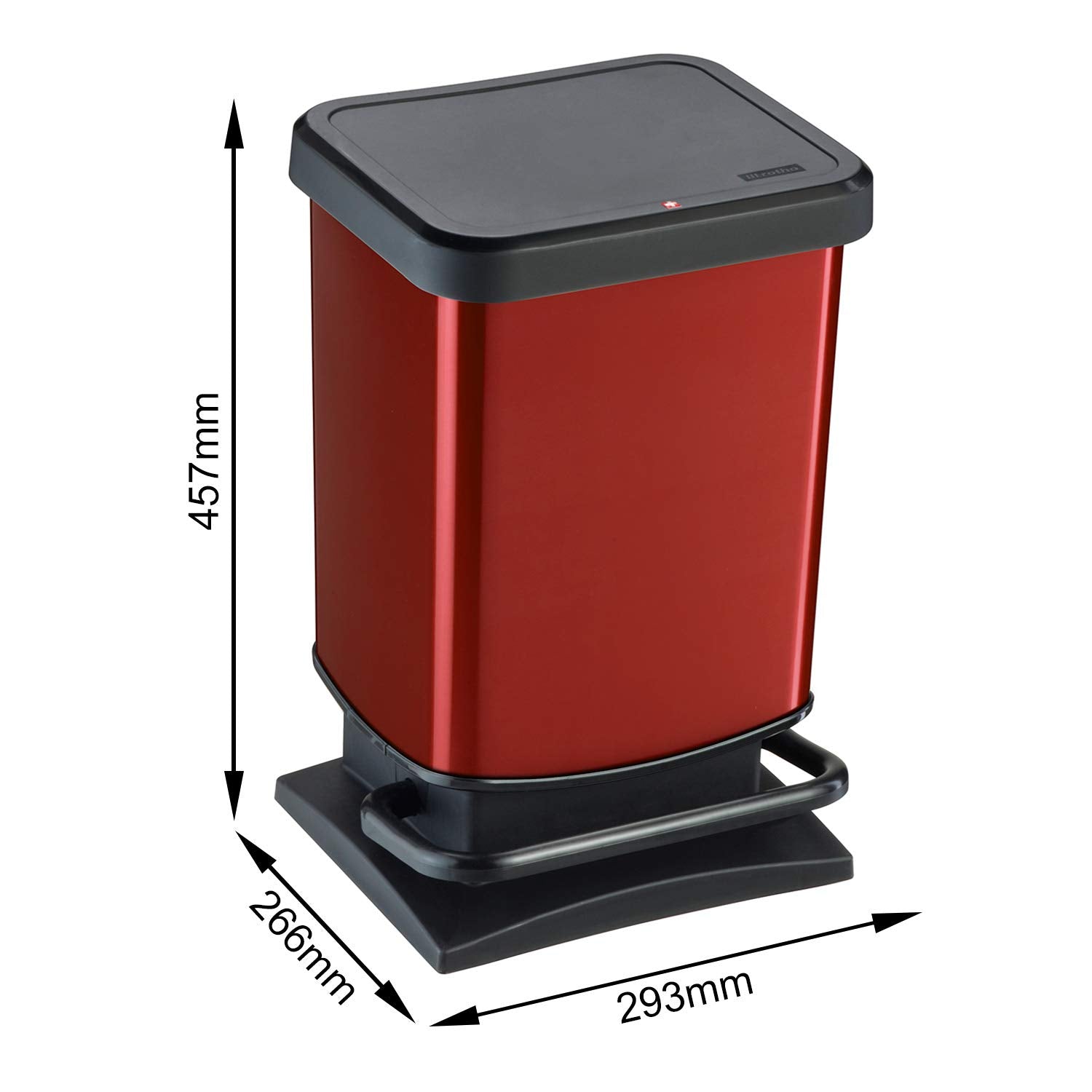 Rotho Paso Mülleimer 20l mit Deckel, Kunststoff (PP recycelt) BPA-frei, rot, 20l (29.3 x 26.6 x 45.7 cm)