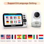 Blemil Babyphone mit Kamera und Audio 30 Stunden wiederaufladbare Batterie, 5" großer Bildschirm, ferngesteuerte Schwenk-/Neige-/Zoom-Kamera, Zwei-Wege-Gespräch, Nachtsicht, kein WiFi