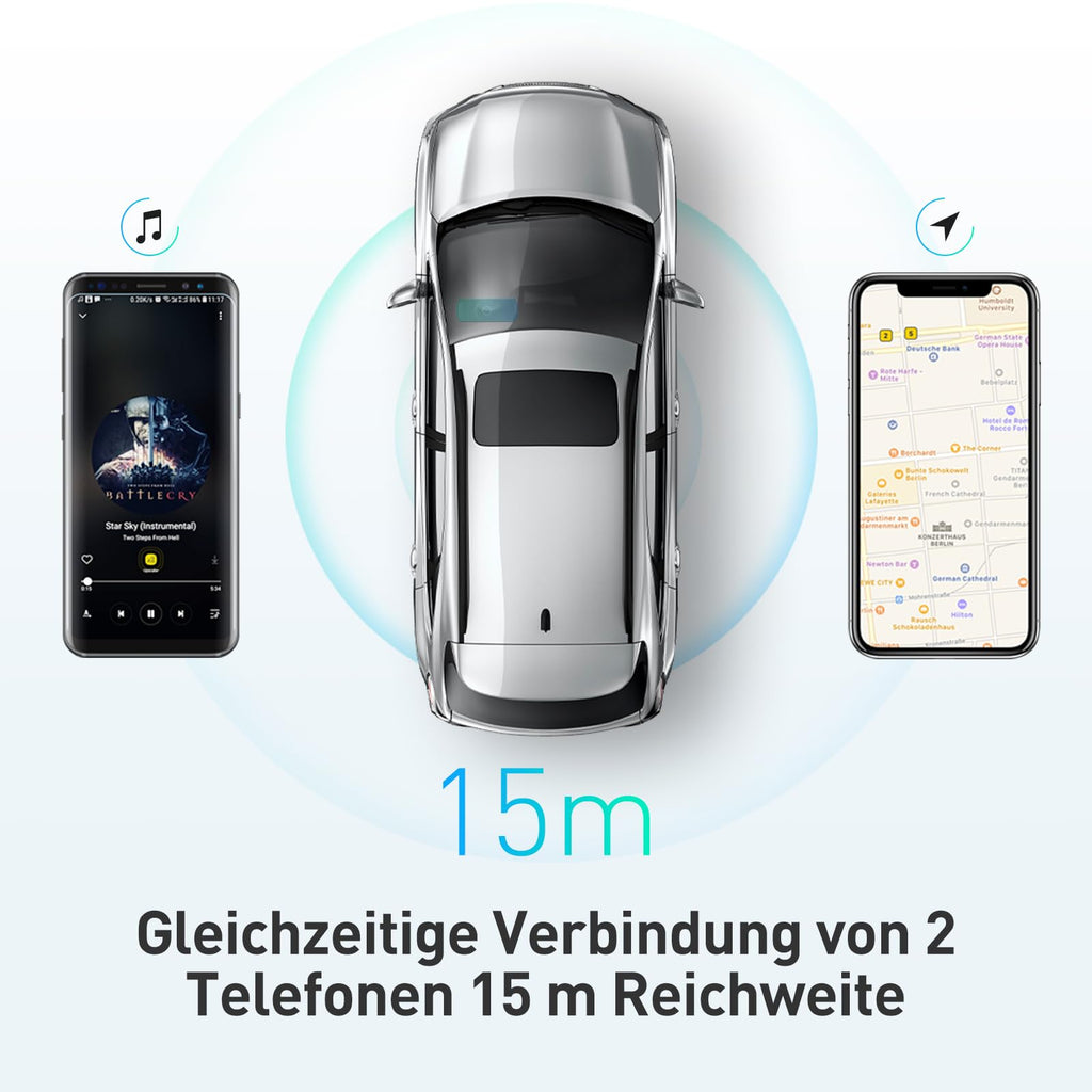 AGPTEK Freisprecheinrichtung für Auto, Bluetooth 5.0, integriertes Mikrofon, mit Clip für GPS, Musik, TF-Kartenslot, automatische Wiederverbindung, Lautsprecher, IOS Siri & Google Assistant, Schwaz
