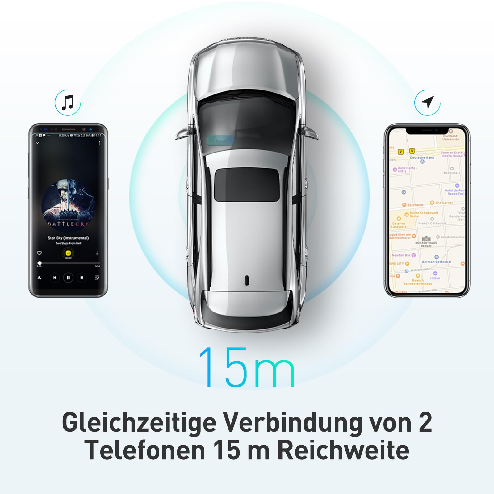 AGPTEK Freisprecheinrichtung für Auto, Bluetooth 5.0, integriertes Mikrofon, mit Clip für GPS, Musik, TF-Kartenslot, automatische Wiederverbindung, Lautsprecher, IOS Siri & Google Assistant, Schwaz