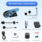 WAYXIN R15pro Motorrad Headset Intercom Helm Headset für bis zu 6 Motorräder 1500M Wireless Kopfhörer mit HiFi/Musik Teilen/FM/AI Sprache Universal intercom Motorradfahren/Skifahren/Radfahren