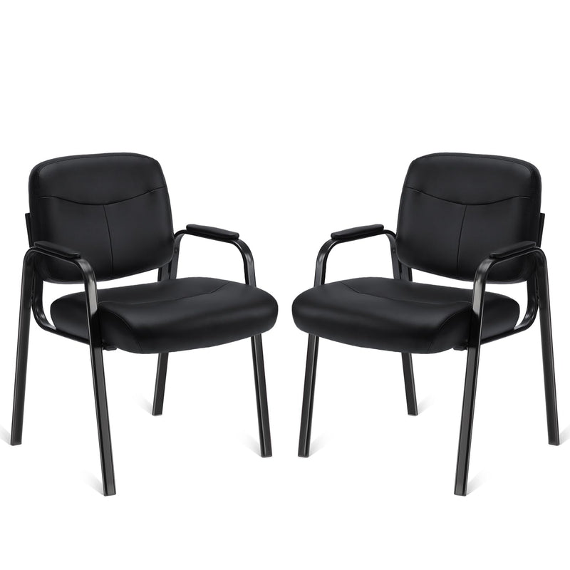 DUMOS edx Wartezimmer-Gästestühle 2er Set mit gepolsterten Armlehnen, Schreibtischstuhl aus PU-Leder, ohne Rollen, mit Lendenwirbelstütze und Metallrahmen, für Büro, Konferenzlobby