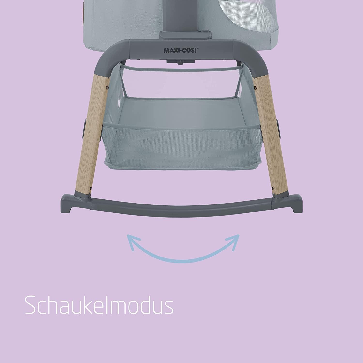 Maxi-Cosi Iora Air Beistellbett Baby, Co-Sleeper mit Allround-Netzgewebe, 0–6 Monate (9 kg), Schaukelmodus,5 Höhenstufen, Leichtes Schieben, Leicht zu Tragen, 2 Räder, Beyond Grey
