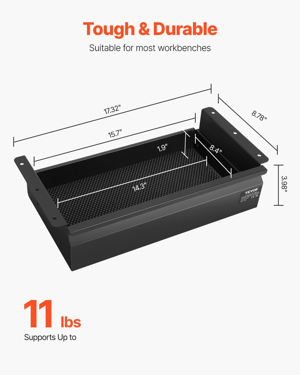 VEVOR Untertisch Schublade 440x223x101 mm, Unterbau Schreibtisch, versteckter Schreibtisch-Aufbewahrungs-Organizer, Bleistiftschublade unter dem Tisch für Sitz-Steh-Arbeitsplätze im Büro & zu Hause