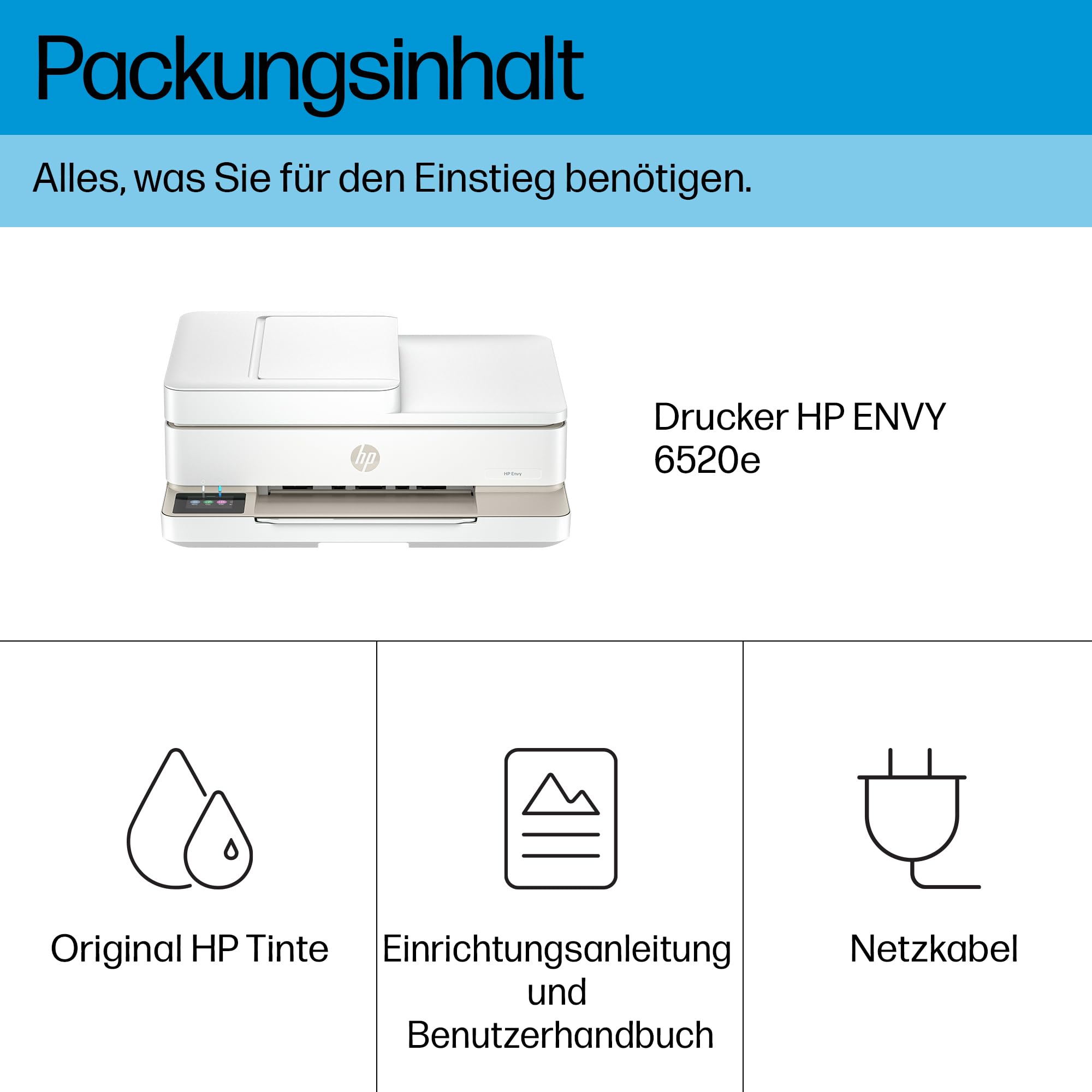 HP Envy 6520e, Multifunktionsdrucker, 6 Monate gratis drucken Instant Ink inklusive, Drucken, Kopieren, Scannen, Mobiler Faxversand, Wi-Fi, Automatischer Vorlageneinzug, Touchscreen