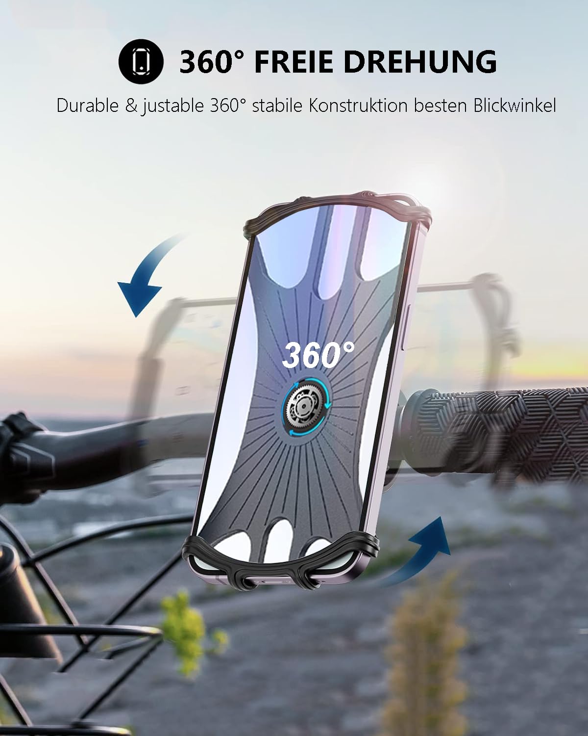 Zoeley Handyhalterung Fahrrad, Universal Handyhalterung Motorrad【1s-Installation】Abnehmbare 360° Drehen【Silikon Anti-Vibration】Fahrradhalterung Lenker Rennrad für alle 4.0-7 Zoll Smartphone (Black)