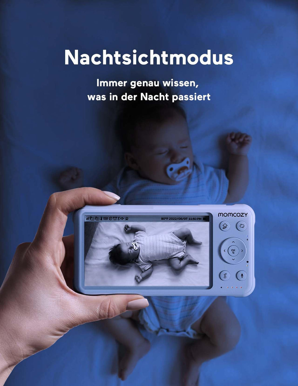 momcozy Babyphone mit 2 Kameras 5 Zoll 1080P Split-Screen-Video-Babyphone mit integriertem Weitwinkelobjektiv, mit Kamera und Audio Kein WLAN, 5000-mAh-Akku Infrarot-Nachtsicht 960 Fuß Reichweite