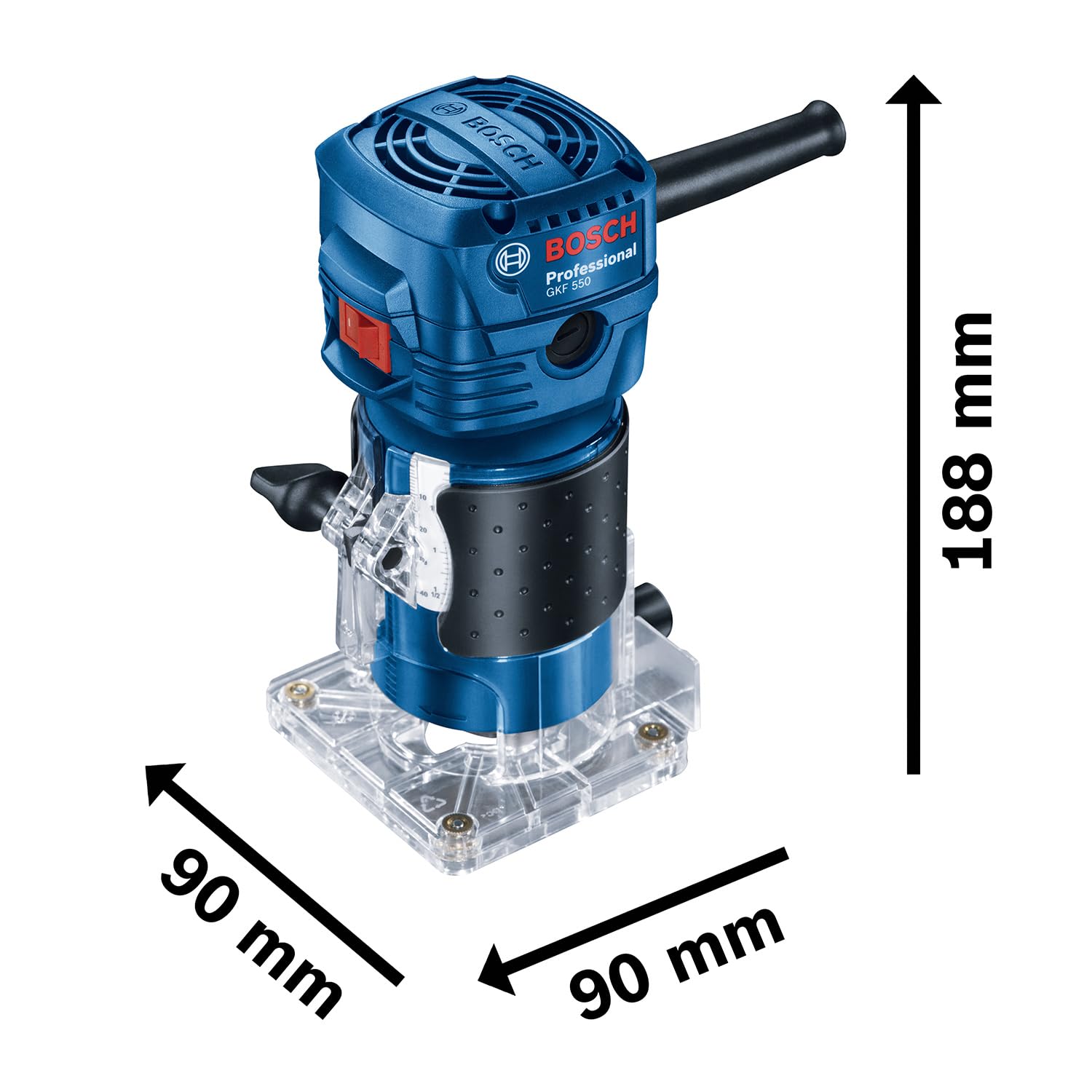 Bosch Professional Kantenfräse GKF 550 (inkl. Parallelanschlag, Rollenführung, Grau, 2x Schraubenschlüssel (17mm, 10 mm), im Karton)
