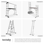 TecTake Gerüst, Leiter 4 in 1, Mobile Mehrzweckleiter, Arbeitsbühne, Baugerüst, Alu Gerüst, Rollgerüst mit Arbeitsplattform, Haushaltsleiter, belastbar bis max. 150 Kg - Silber