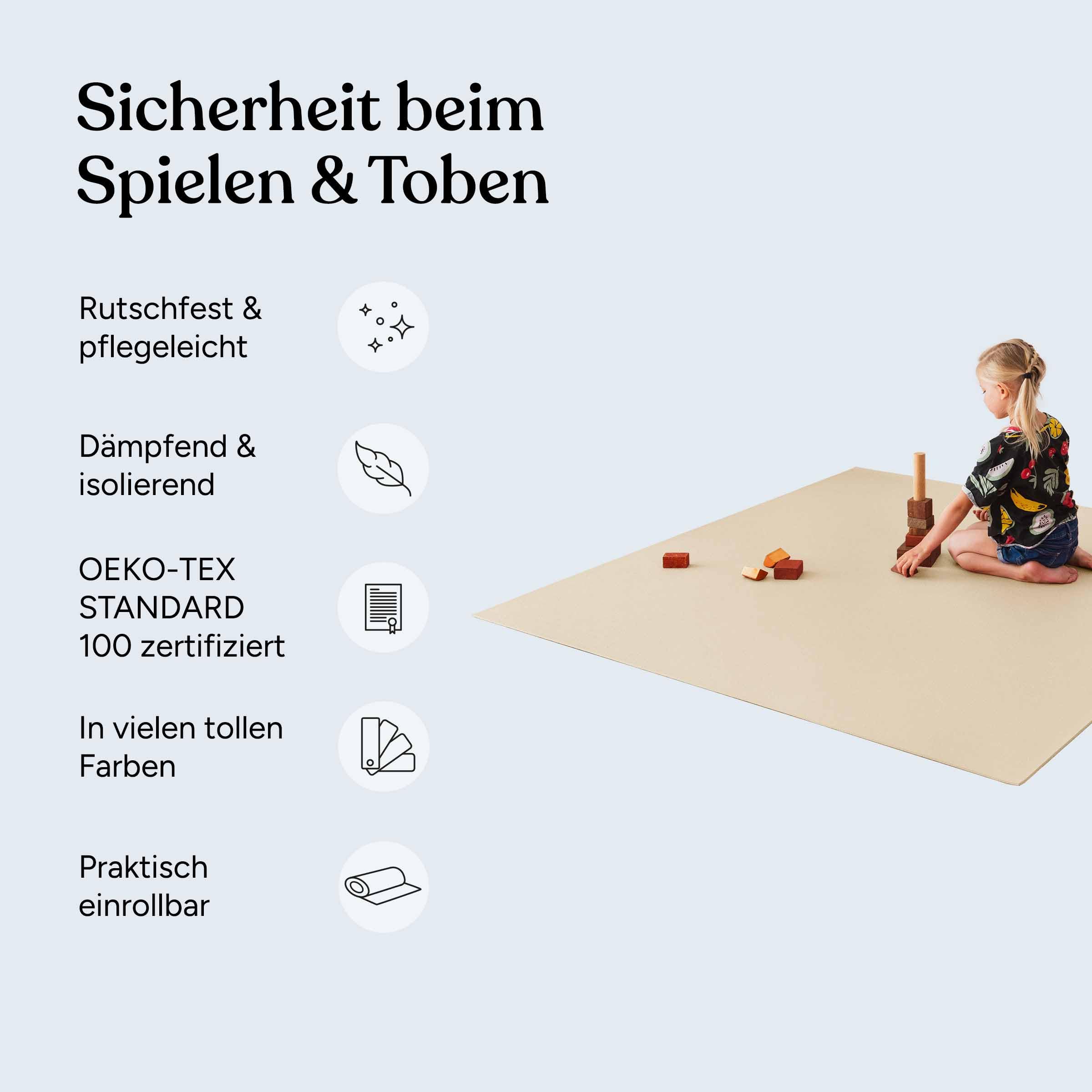 Ehrenkind® Made in Germany Anti-Rutsch Krabbelmatte Oeko-Tex Matten | Spielmatte Baby | Größe 180x240cm BEIGE