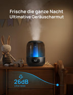 Dreo Luftbefeuchter für das Schlafzimmer, Kaltnebel-Ultraschallgerät mit 30 Stunden Laufzeit, 3L Top-Fill-Tank, Feuchtigkeitssensor, Nachtlicht für Babys, Kinderzimmer, für Pflanzen und Zuhause