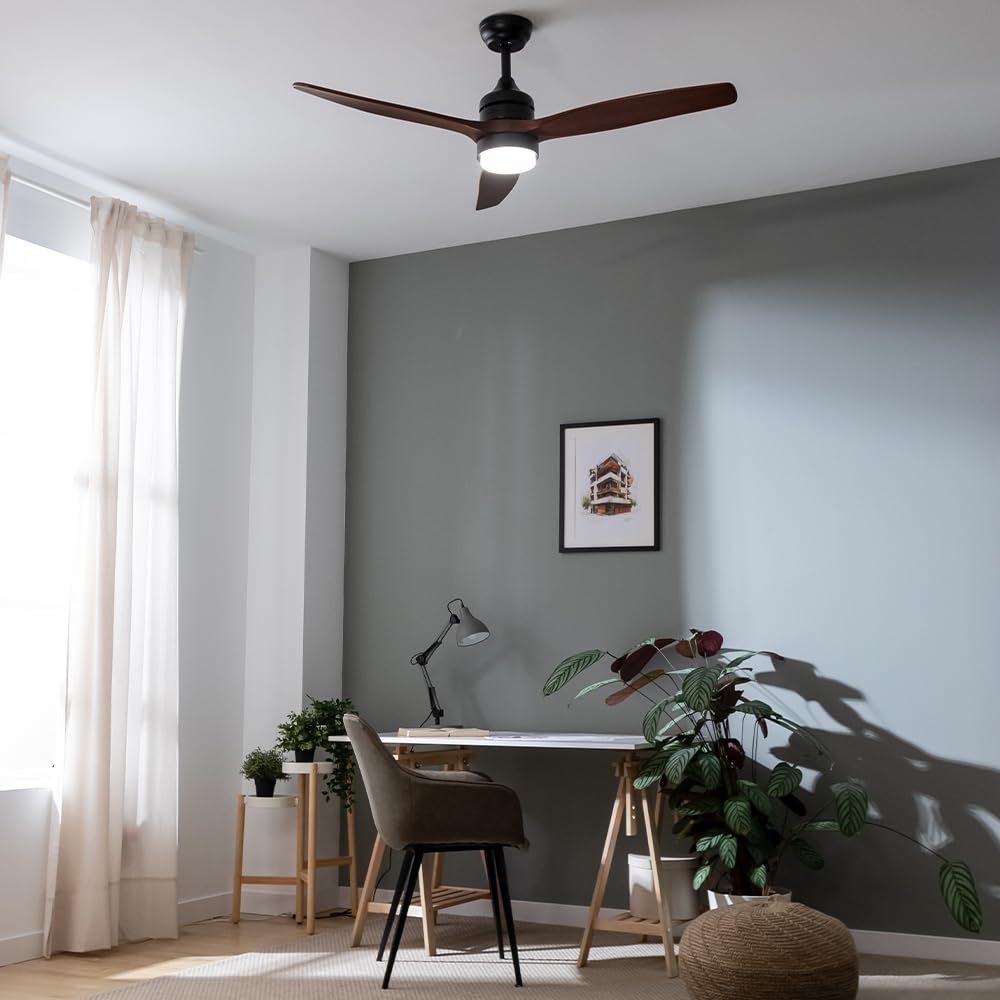 Cecotec Deckenventilator mit Licht EnergySilence Aero 5275 DarkWood, 40W, 52" DC Motor, Fernbedienung, LED-Licht, Timer, Winter-Sommer-Modus, Höhenverstellbar, Effizient, Vielseitig